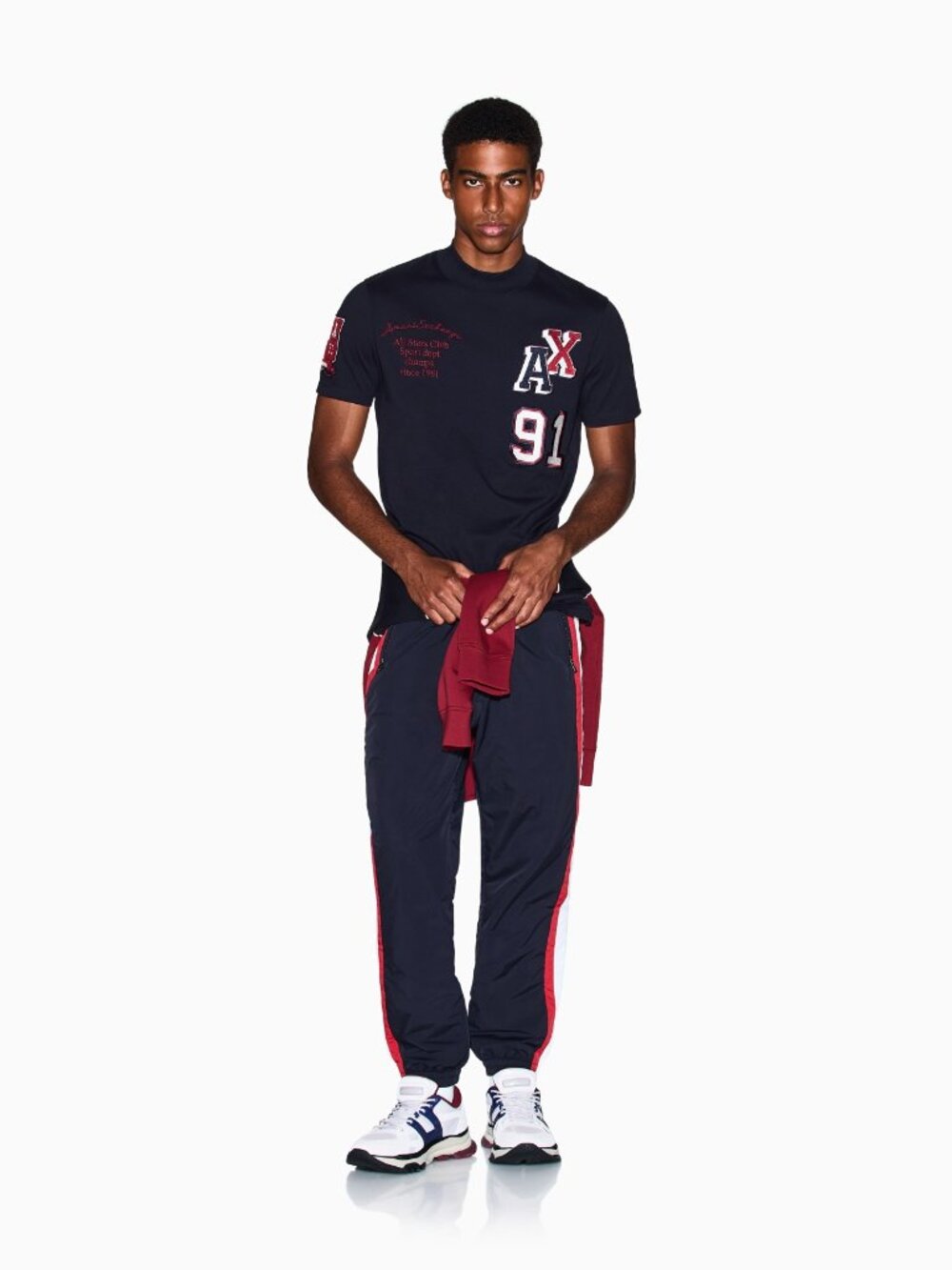 Armani Exchange Side Stripe Track Pants Navy Red White Joggers Size 29 - Picture 2 of 6